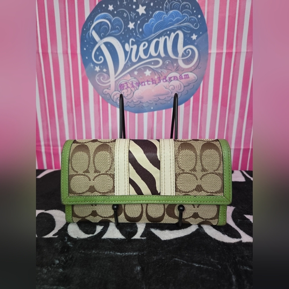 Coach Nancy Wallet RARE green zebra EXCELLENT y2k EUC - Picture 1 of 9